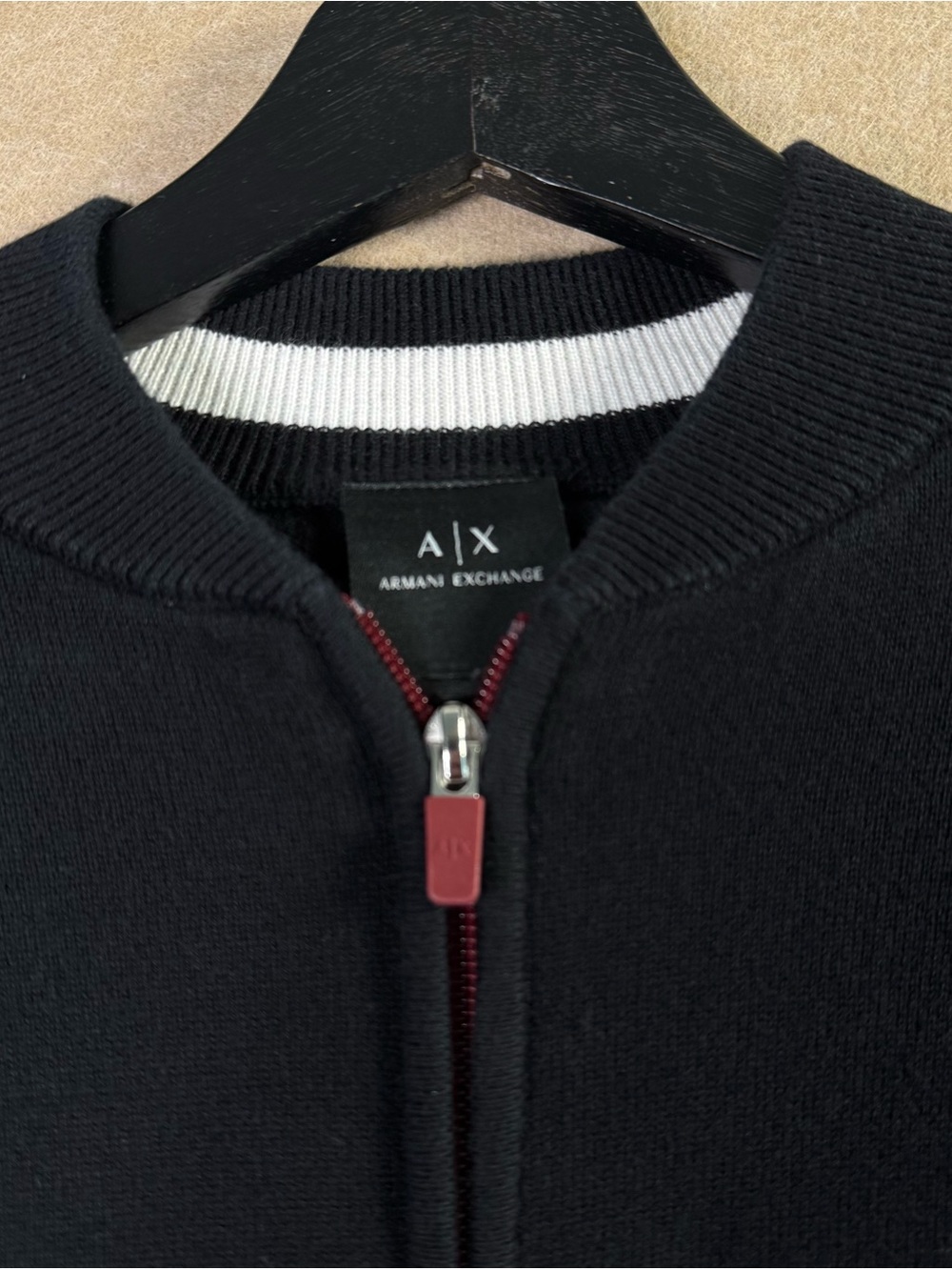 Armani Exchange A|X Black Full Zip Knit Varsity Jacket Red Spellout Small - Picture 2 of 6